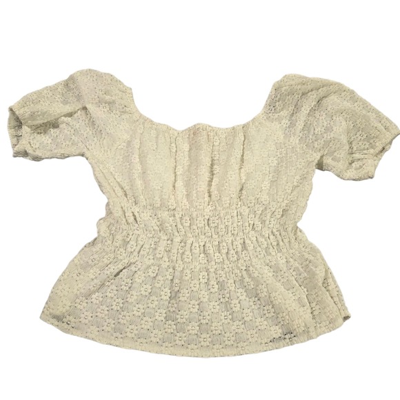 Belle Poque Blouse Top Womens Beige M Smocked Puff Sleeve Floral Stretch‎ Raglan - Picture 2 of 12